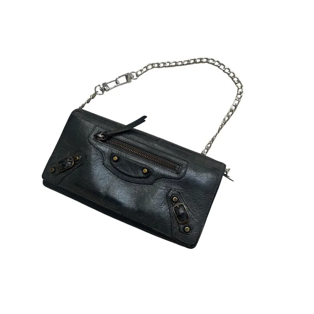 Balenciaga Black Leather Continental Wallet With Zippered Pocket & Snap Closure - Picture 12 of 13